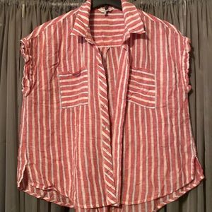 Red white and a touch of blue striped blouse
